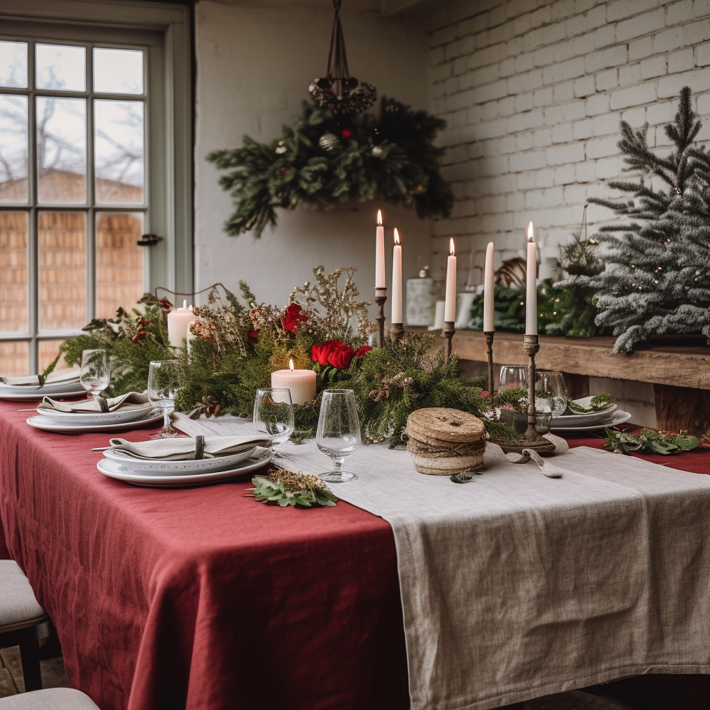 Red Linen Table Napkins, Christmas Table Accessories, Dinner