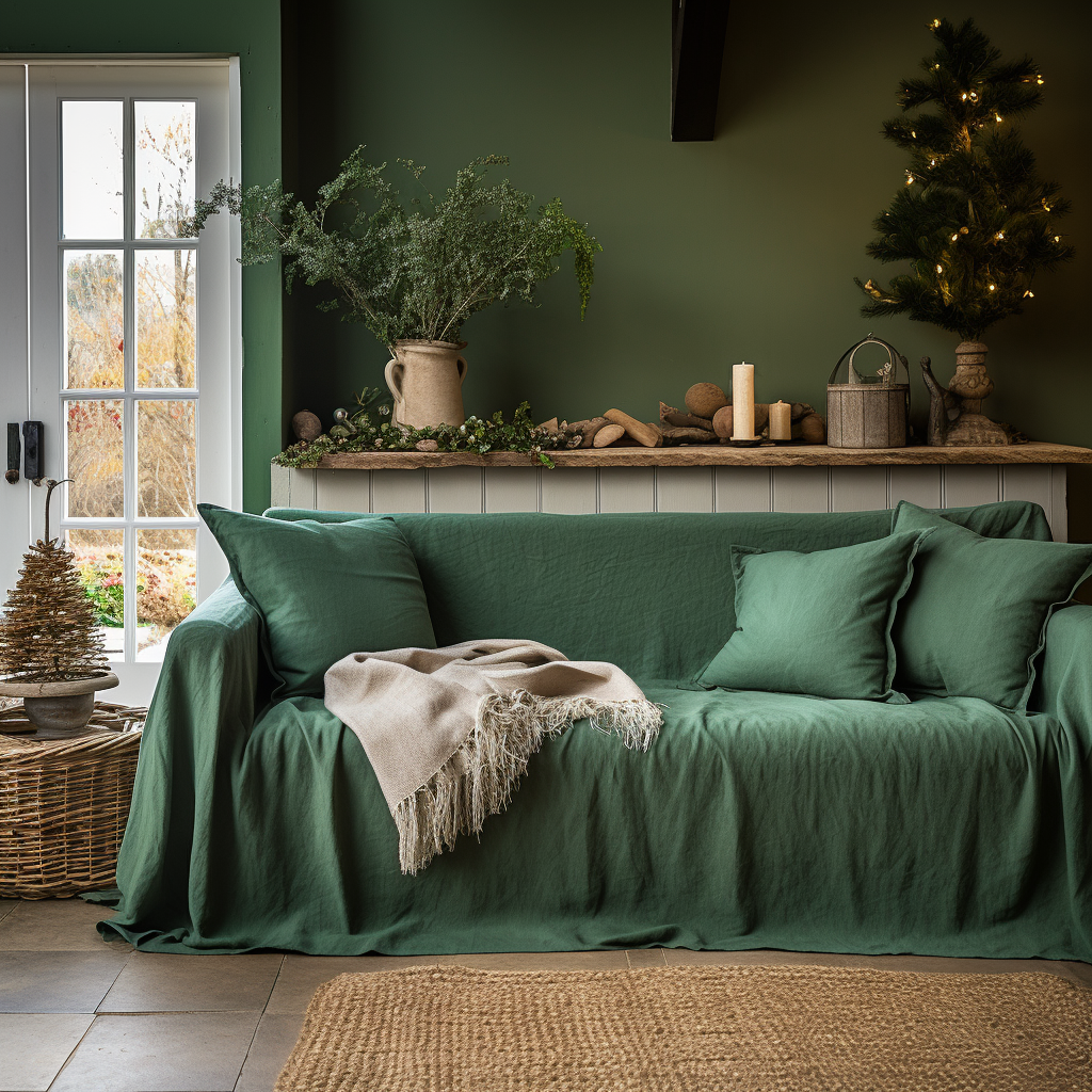 Viridian Green Linen Locker Handmade Linen Couch Cover