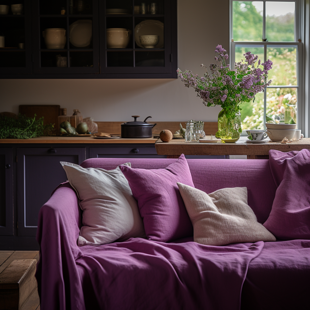 Purple Dream Linen Locker Handmade Linen Couch Cover