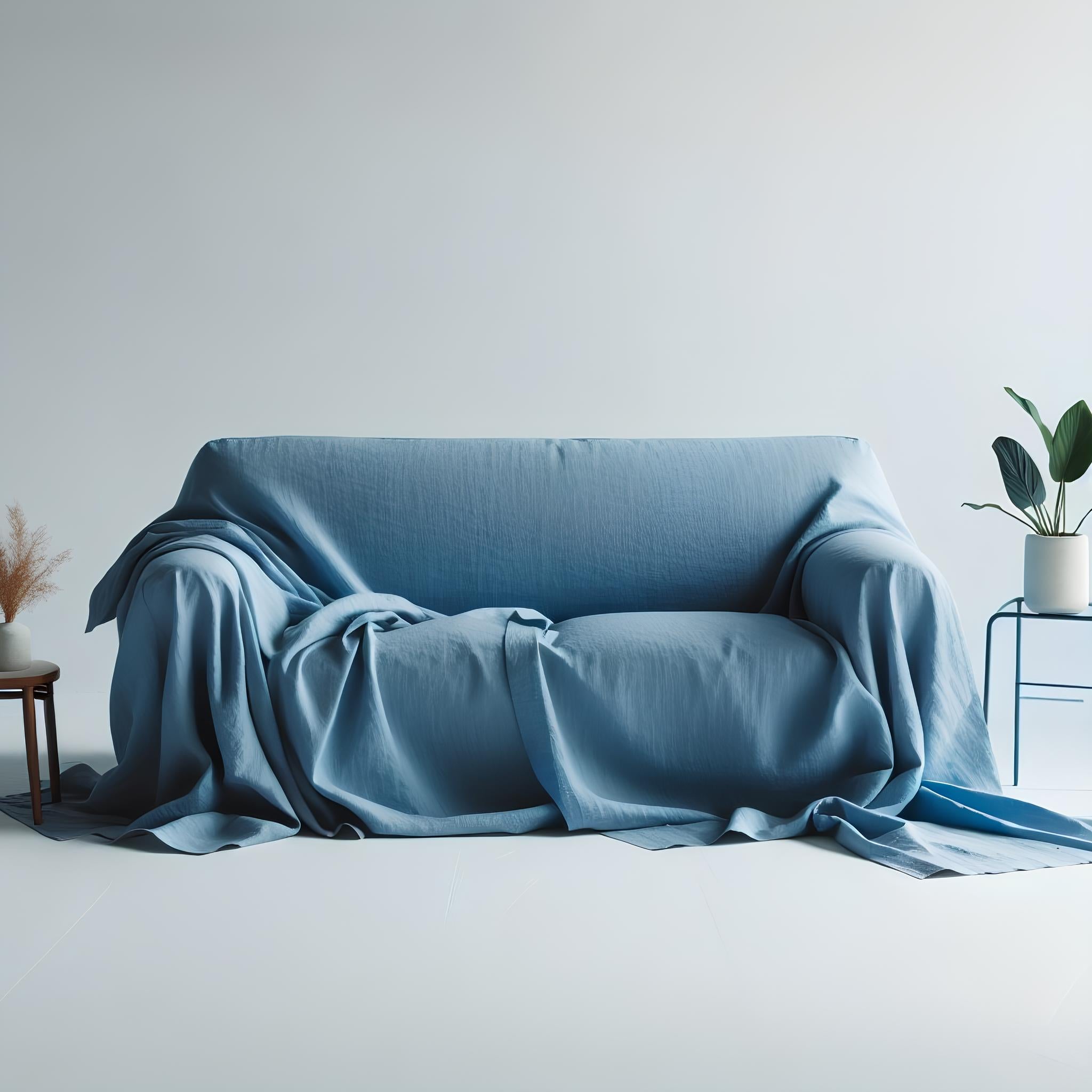 Dusky Blue Linen Locker Handmade Linen Couch Cover